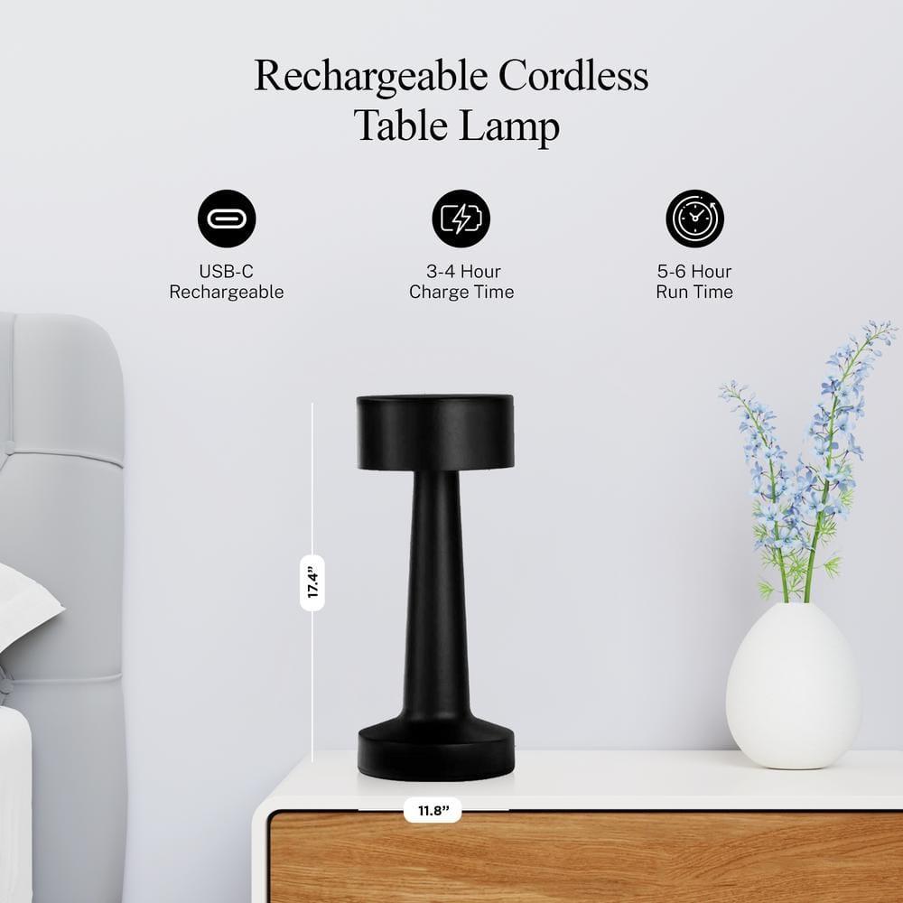 Bell + Howell Chelsea Table Lamp Small Cordless Touch LED Rechargeable Lamp for Bedside Desk Nightstand Midnight Black