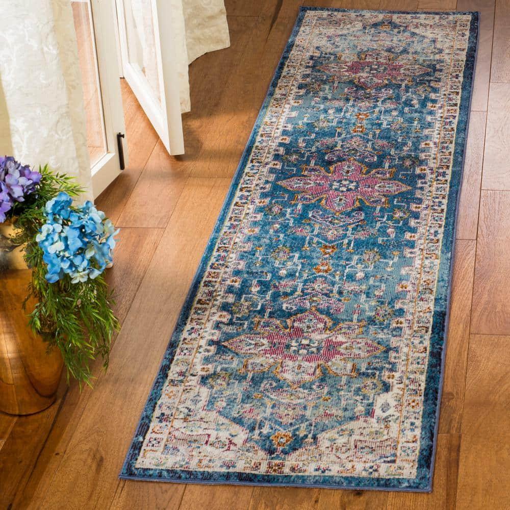Aria ARA160 Power Loomed Runner Rug - Blue/Creme - 2'x6' - Safavieh.