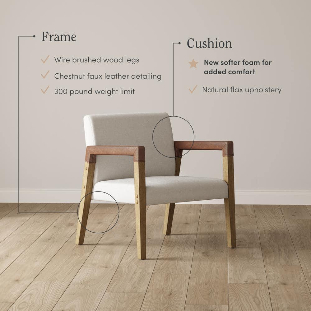 Nathan James Set of 2 Hudson Wood and Faux Leather Accent Chairs Flax