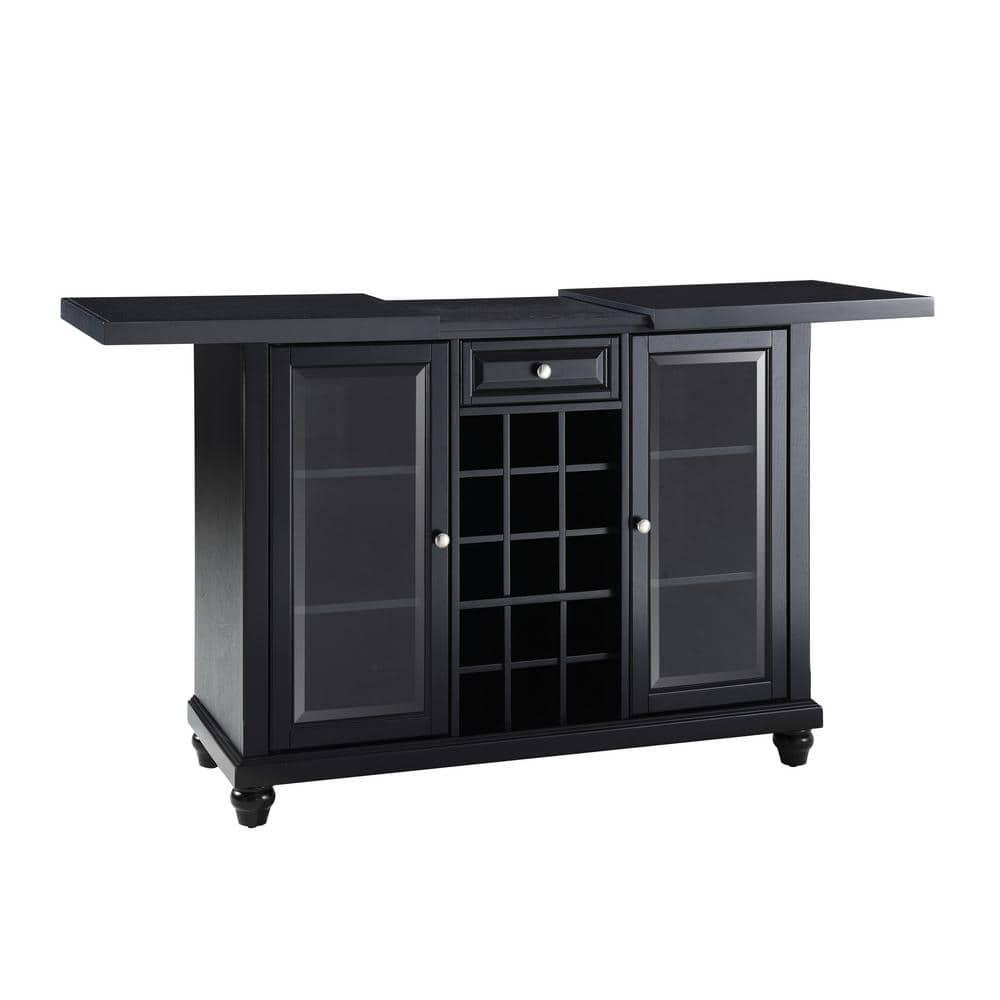 Bowery Hill Contemporary Wood Sliding Top Bar Cabinet in Black