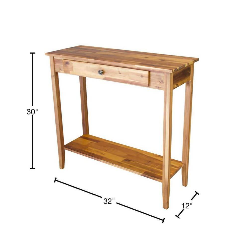 Casual Contemporary Living Solid Acacia Console Table with Drawer & Bottom Shelf- Natural
