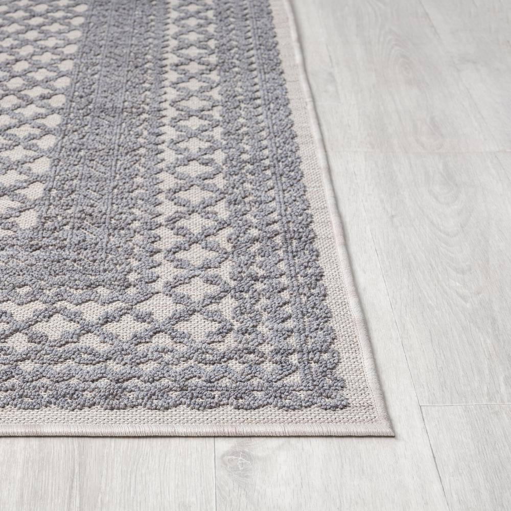 LR Home Gayle 7'10" x 8'10" Gray/Ivory Bordered Performance Indoor/Outdoor Area Rug