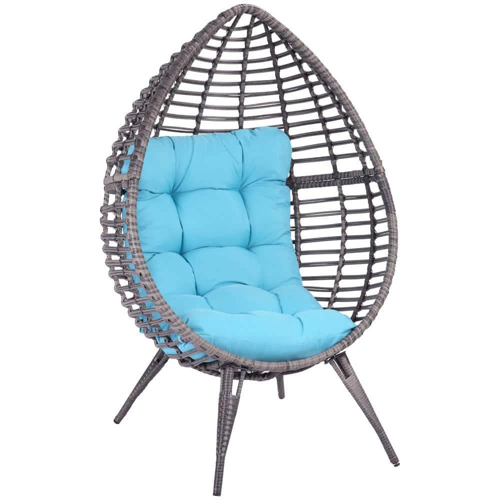 Outsunny Egg Chair w/ Soft Cushion, Teardrop Cuddle Seat, Outdoor / Indoor, PE Plastic Rattan Furniture, Adjustable Height, sky Blue