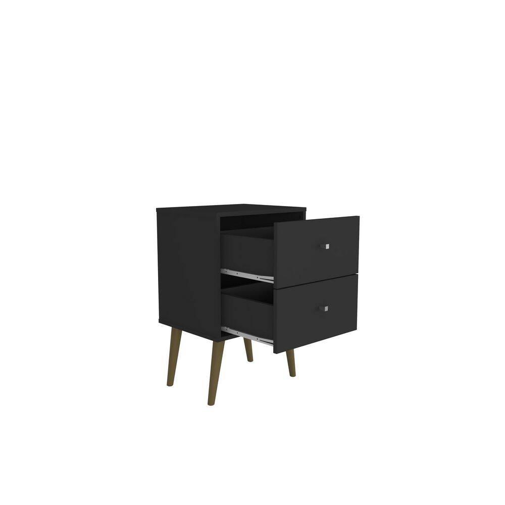 Manhattan Comfort Liberty 2.0 Mid Century Modern Nightstand Black: Particle Board Construction, Storage Drawer, Rectangle Shape