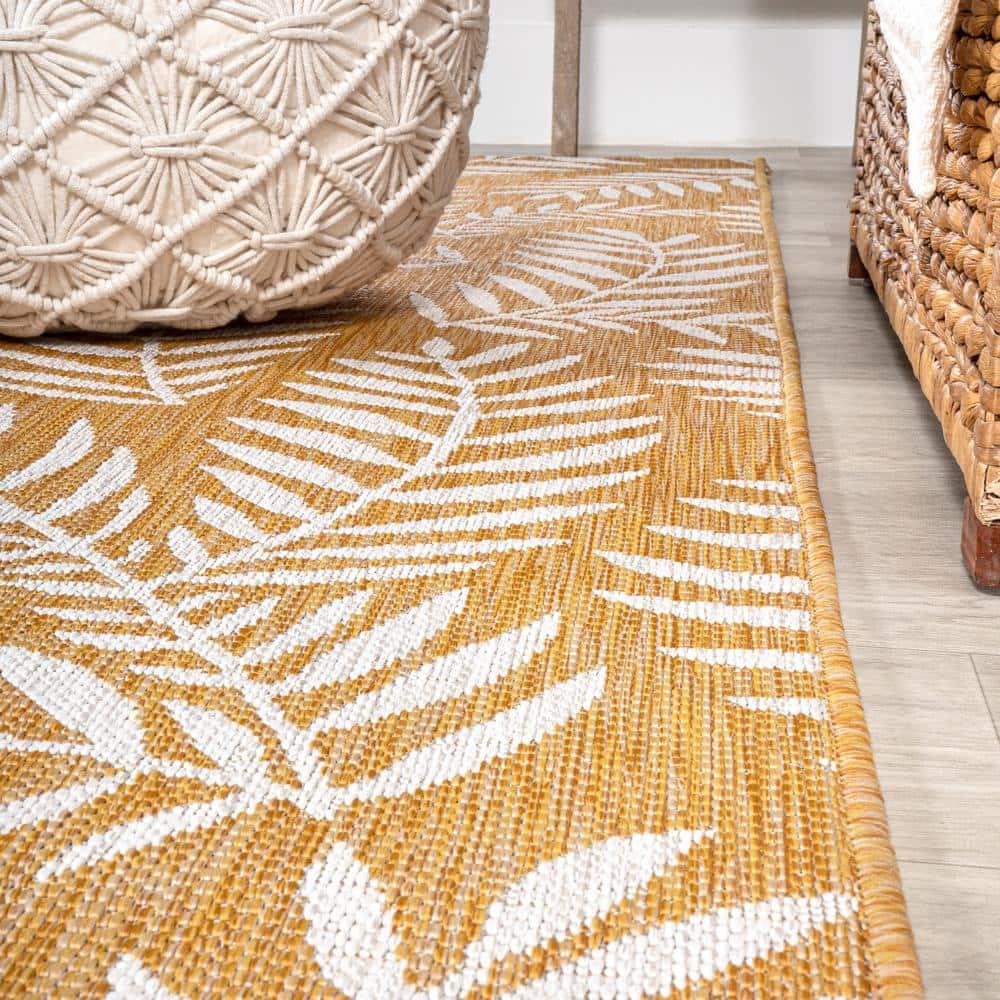 2' x 10' Nevis Palm Frond Indoor/Outdoor Runner Rug, Yellow/Cream - JONATHAN Y