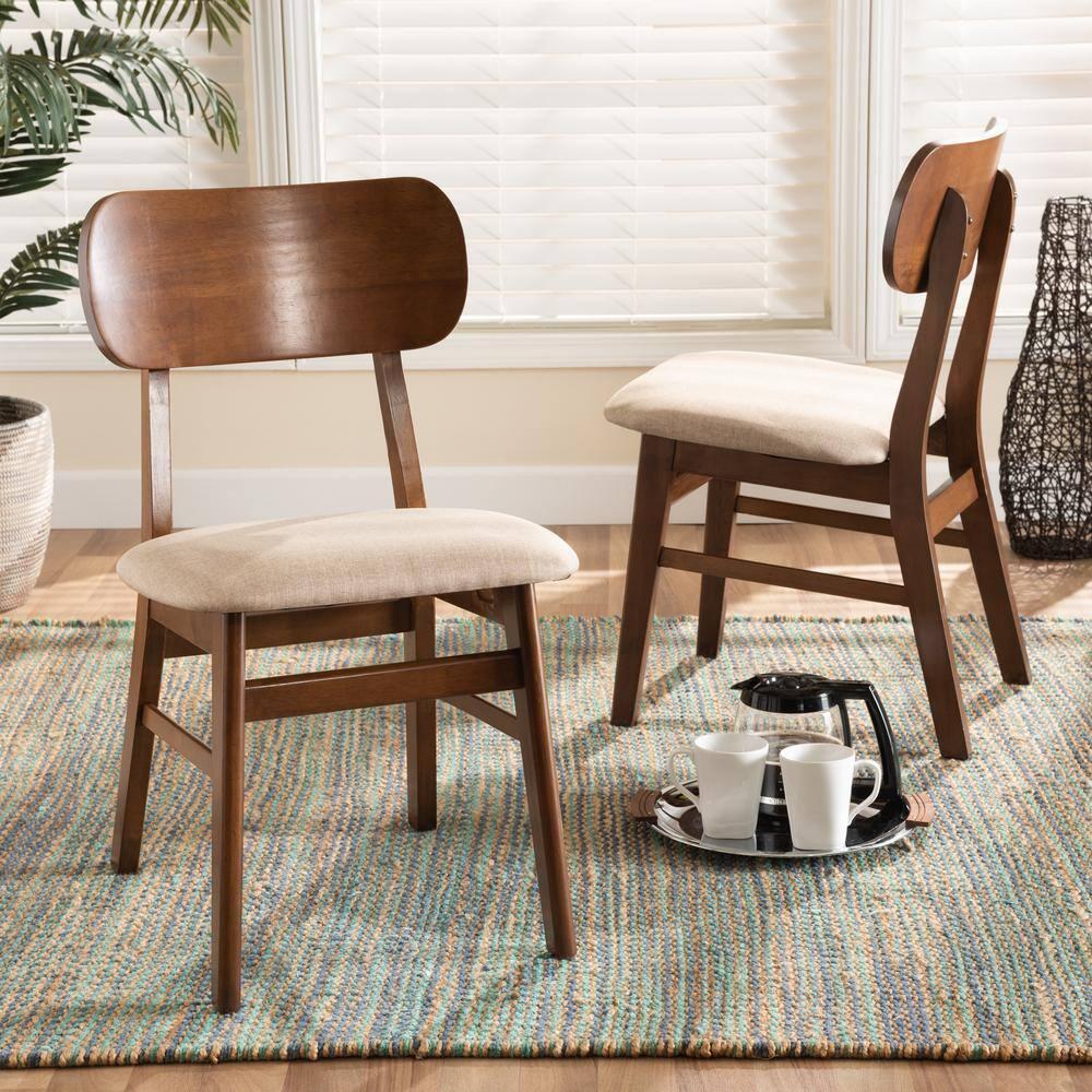 2pc Euclid Wood Dining Chair Set Sand/Brown - Baxton Studio