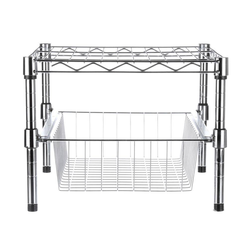 Honey-Can-Do Steel 2-Tier Stackable Adjustable Cabinet Organizer with Drawer, Chrome