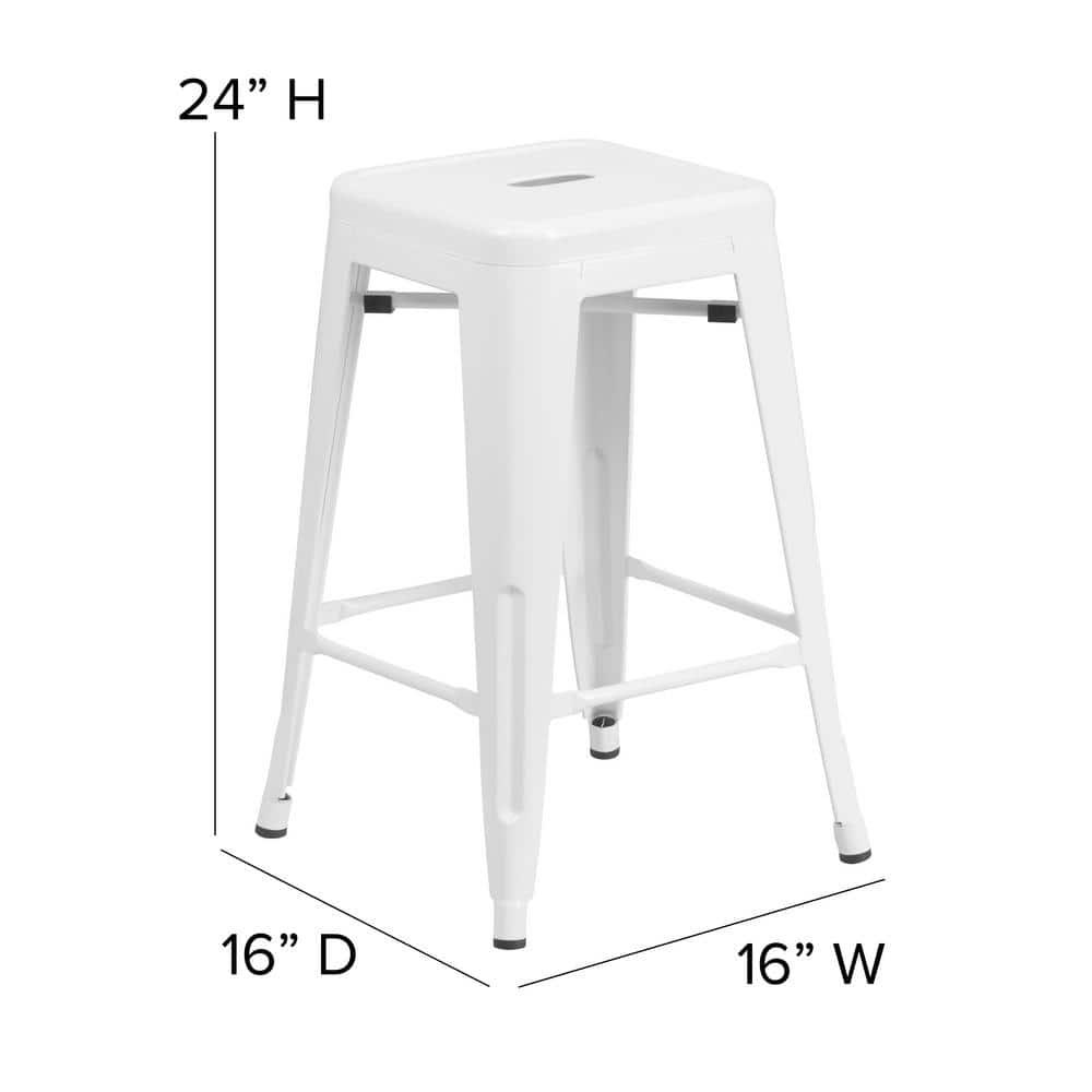 Flash Furniture Commercial Grade 24" High Backless White Metal Indoor-Outdoor Counter Height Stool with Square Seat