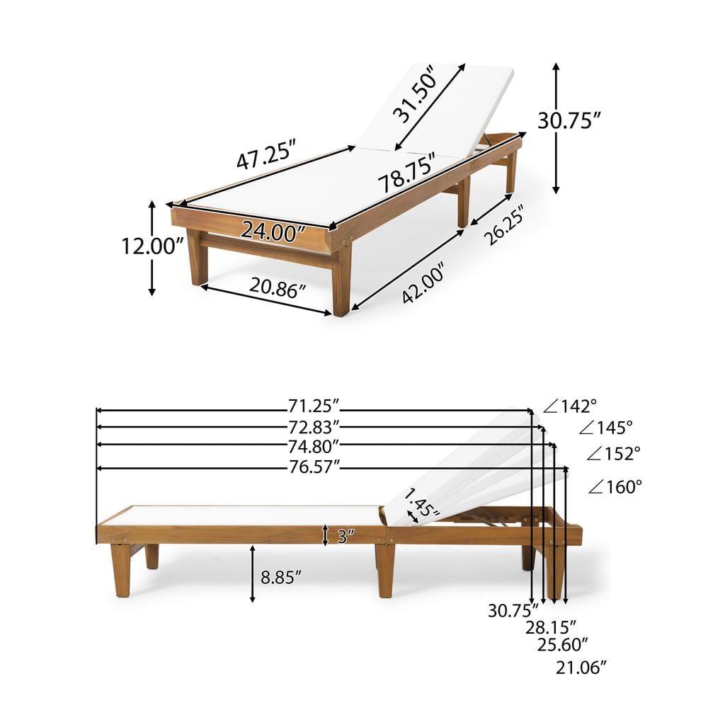 GDF Studio Della Outdoor Mesh and Acacia Wood Armless Adjustable Chaise Lounge, Teak and White