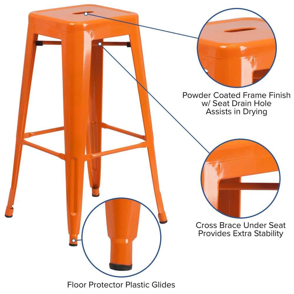 Flash Furniture Commercial Grade 30" High Backless Orange Metal Indoor-Outdoor Barstool with Square Seat