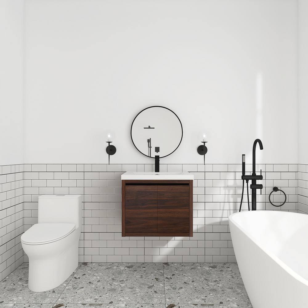 24 inch Bathroom Vanity with White Resin Top and Basin California  Walnut