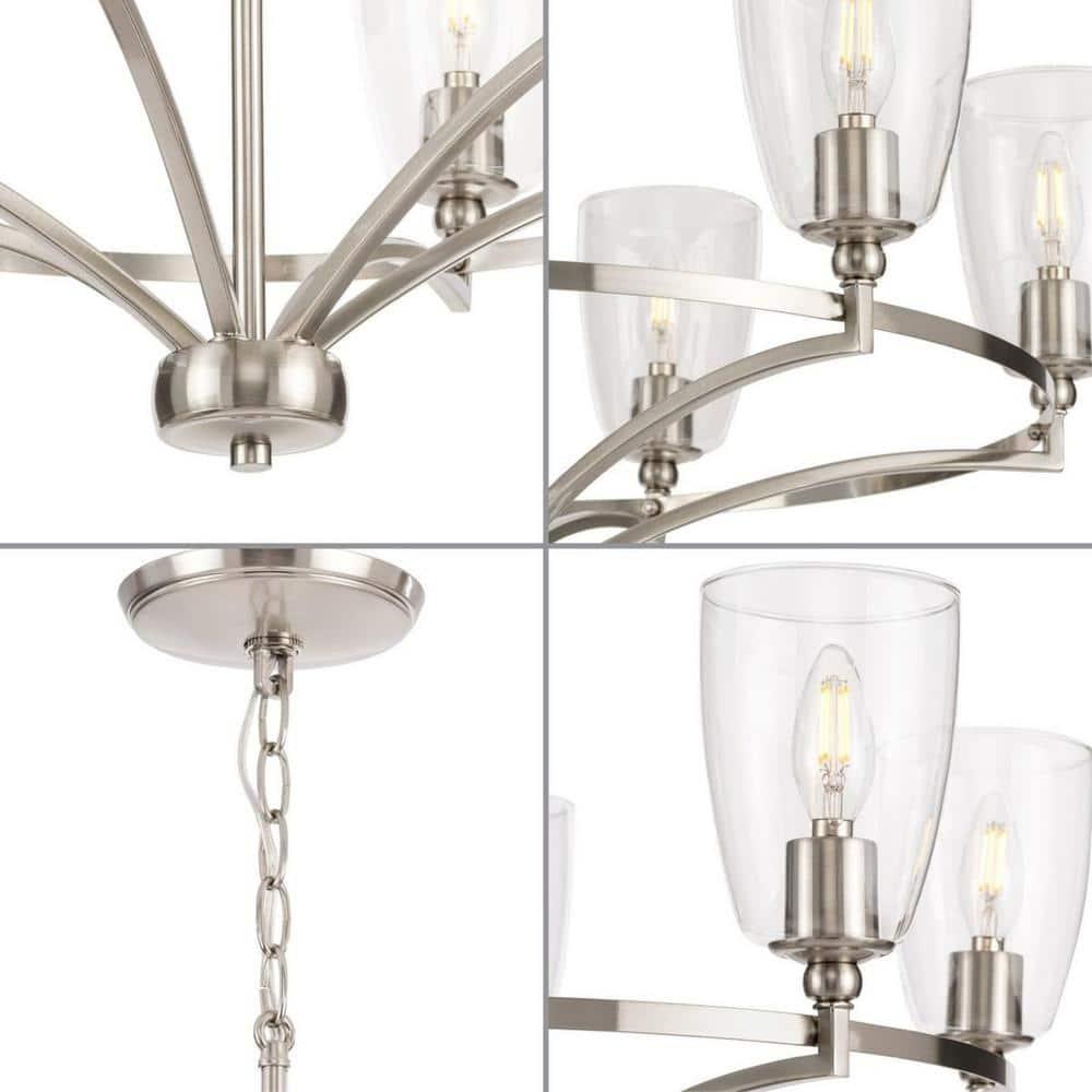 Progress Lighting Parkhurst 6-Light Chandelier, Brushed Nickel, Glass Shades