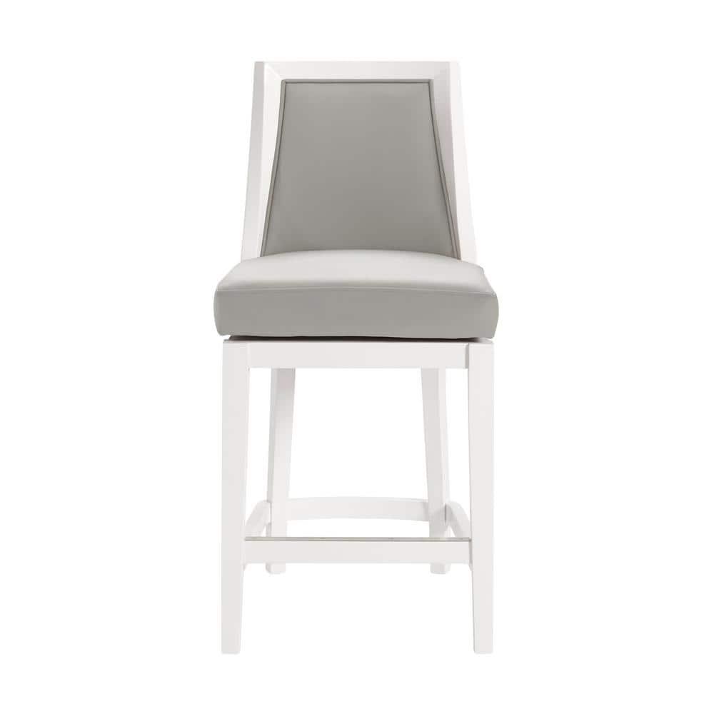 Alaterre Ellie 19" Wide Solid Rubber Wood Frame Linen Fabric Counter Height Swivel Stool With Back