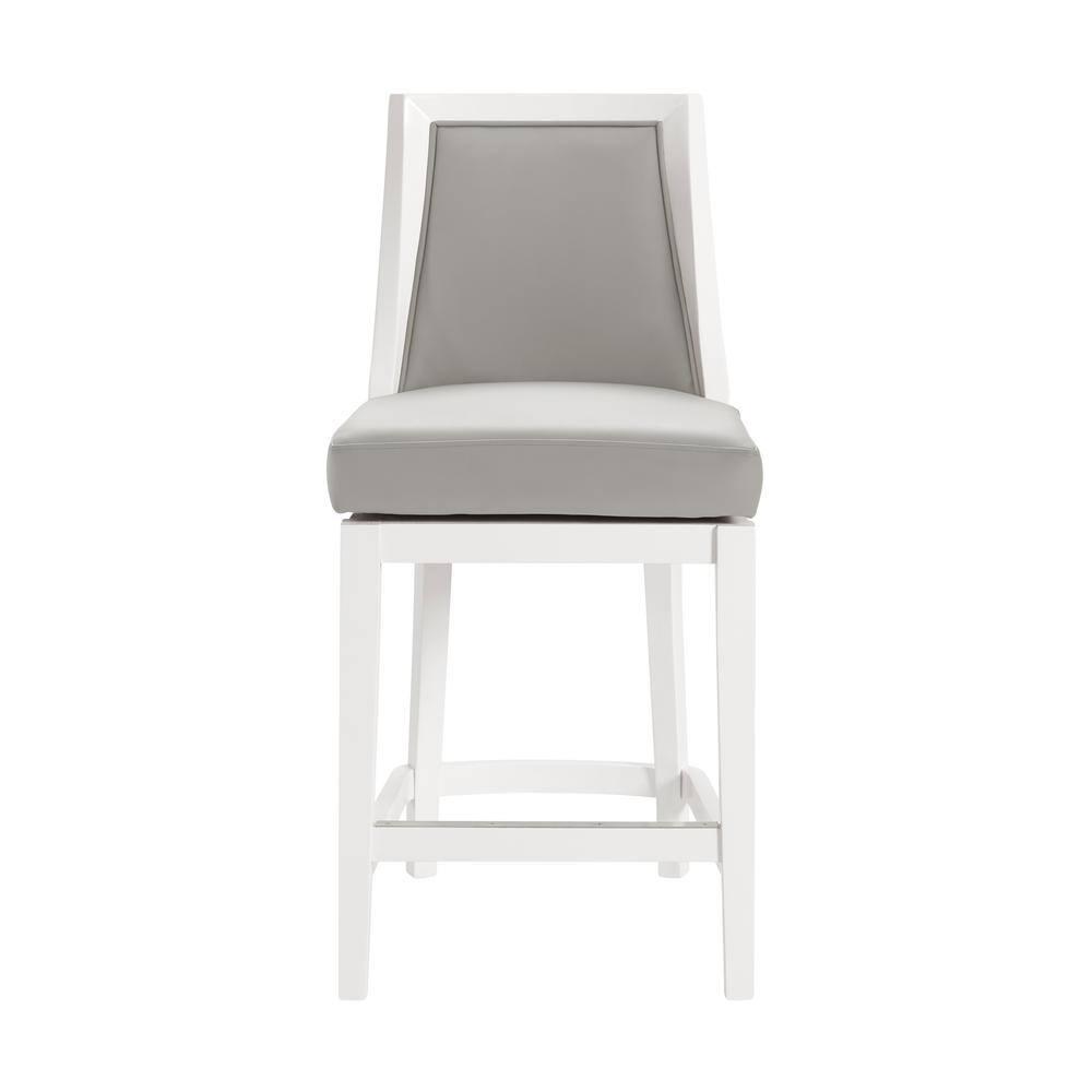 Alaterre Ellie 19" Wide Solid Rubber Wood Frame Linen Fabric Counter Height Swivel Stool With Back