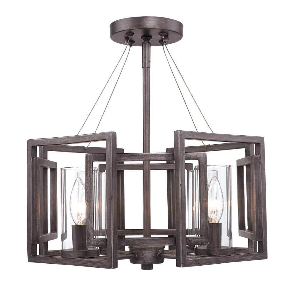 Golden Lighting Marco 4-Light Semi-flush in Gunmetal Bronze with Clear Glass