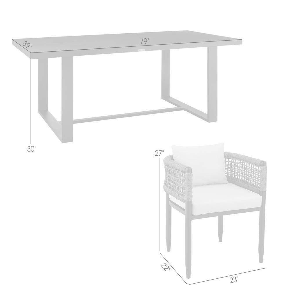 Felicia Outdoor Patio 7-Piece Dining Table Set in Aluminum with Grey Rope and Cushions
