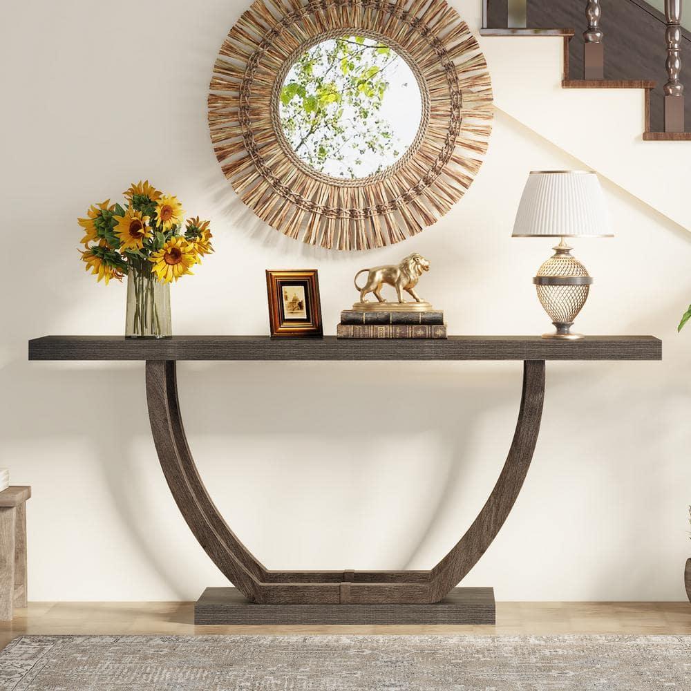 Resenkos Entryway Table, Console Sofa Table,63" Farmhouse Console Table, 2-Tier Entryway Sofa Table Gray