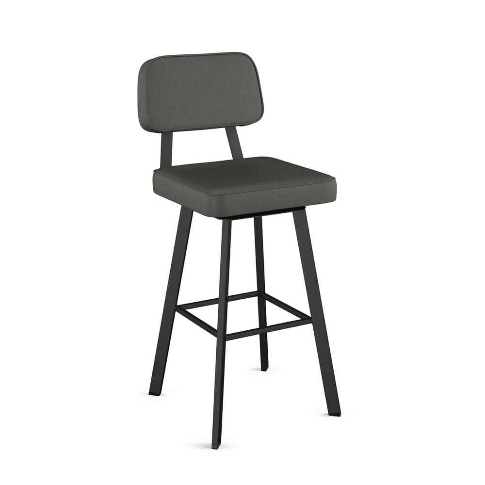Amisco Clarkson Upholstered Barstool: Faux Leather, Steel Frame, Fixed Height 30", Square Base