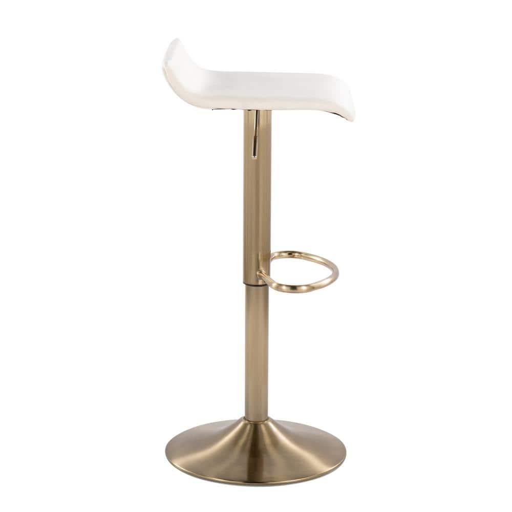 Ale Contemporary Glam Adjustable Height Barstool With Swivel In Gold Brushed Metal And Cream Velvet With Oval Footrest -
