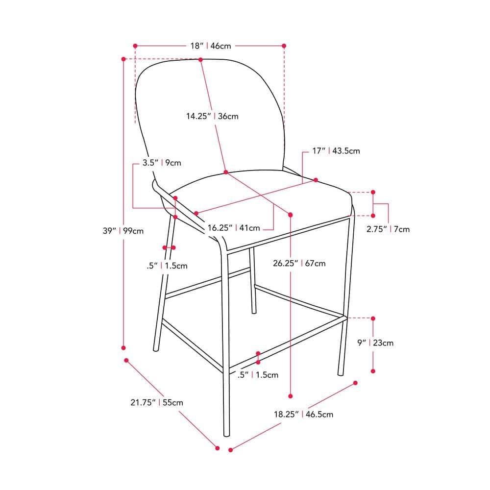 Blakeley Counter Height Barstool Blue - CorLiving: Upholstered, Metal Footrest, Polyester Fiber, Wood Frame