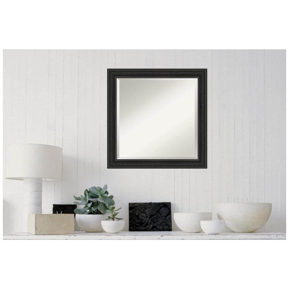 Amanti Art Beveled Bathroom Wall Mirror - Shipwreck Black Narrow Frame Outer Size: 24 x 24 in