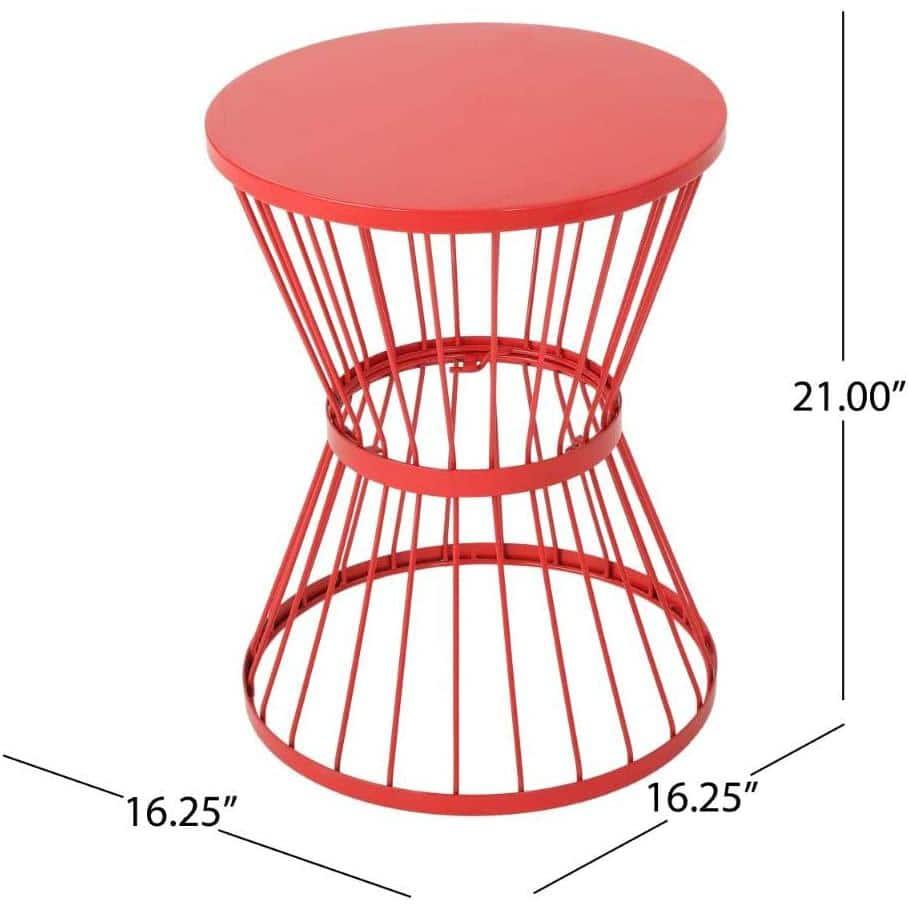 Noble House Lassen Outdoor Metal 16 Inch Side Table in Matte Red