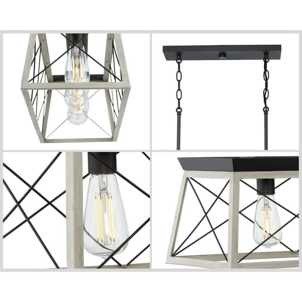 Progress Lighting Briarwood 5-Light Linear Chandelier, Steel, Graphite Finish, Faux-Painted Wood Enclosure