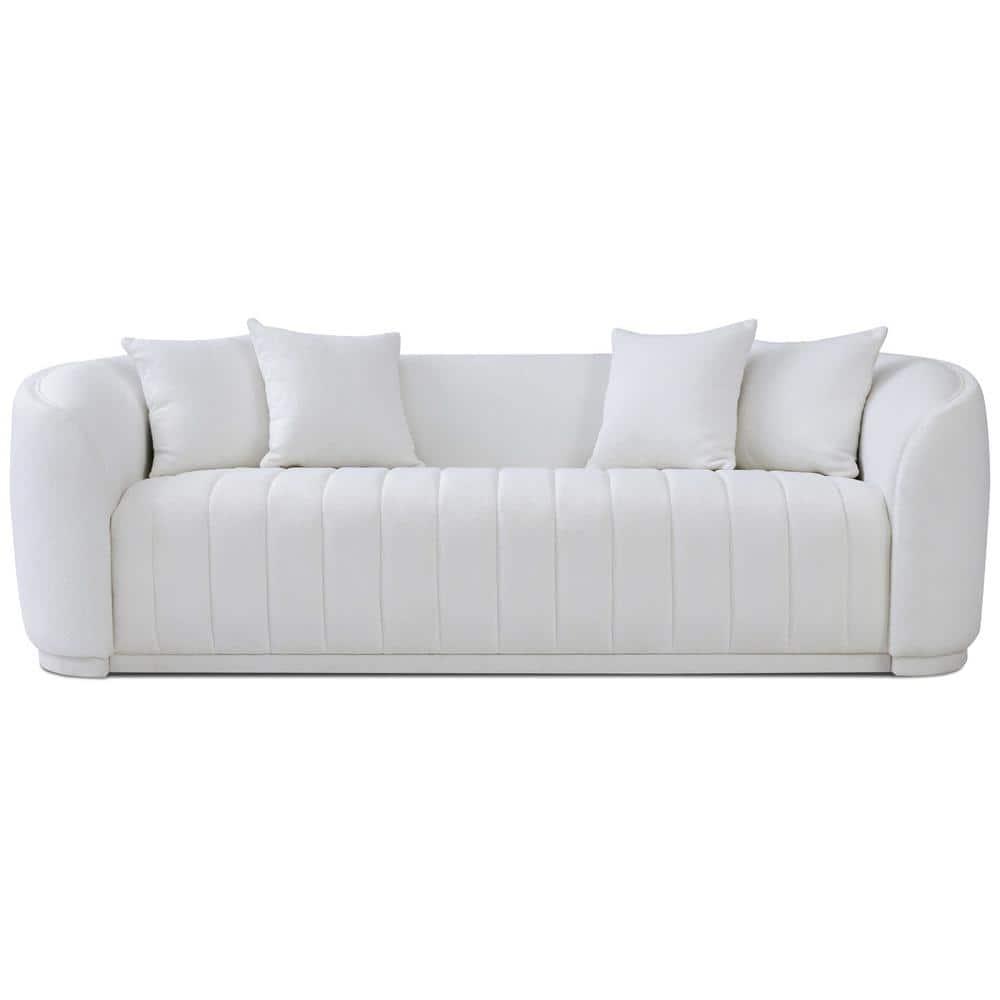 Thirst Mid Century Modern Luxury Tight Back Boucle Couch in White