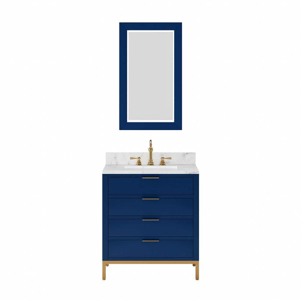 Bristol 30 in. W x 21.5 in. D Vanity in Monarch Blue with Marble Top in White with White Basin