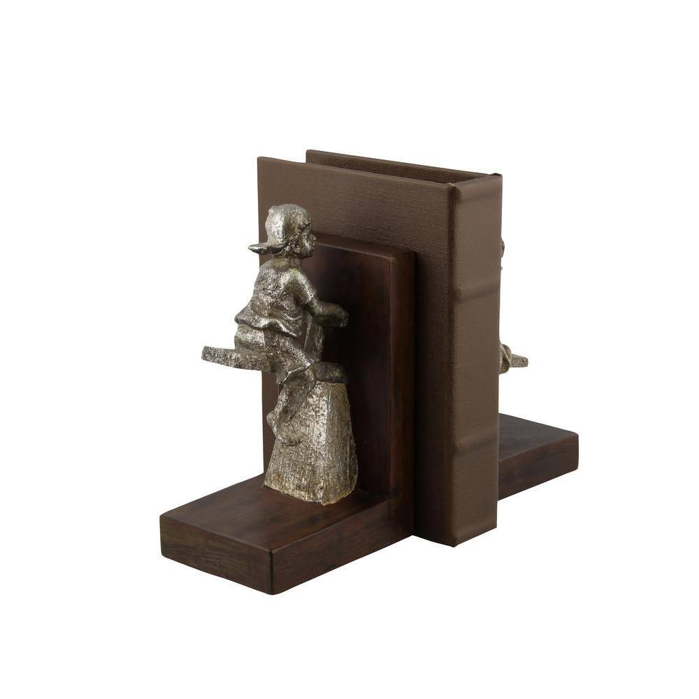 DecMode 4" People Brown Polystone Bookends with Swing Set (Set of 2)