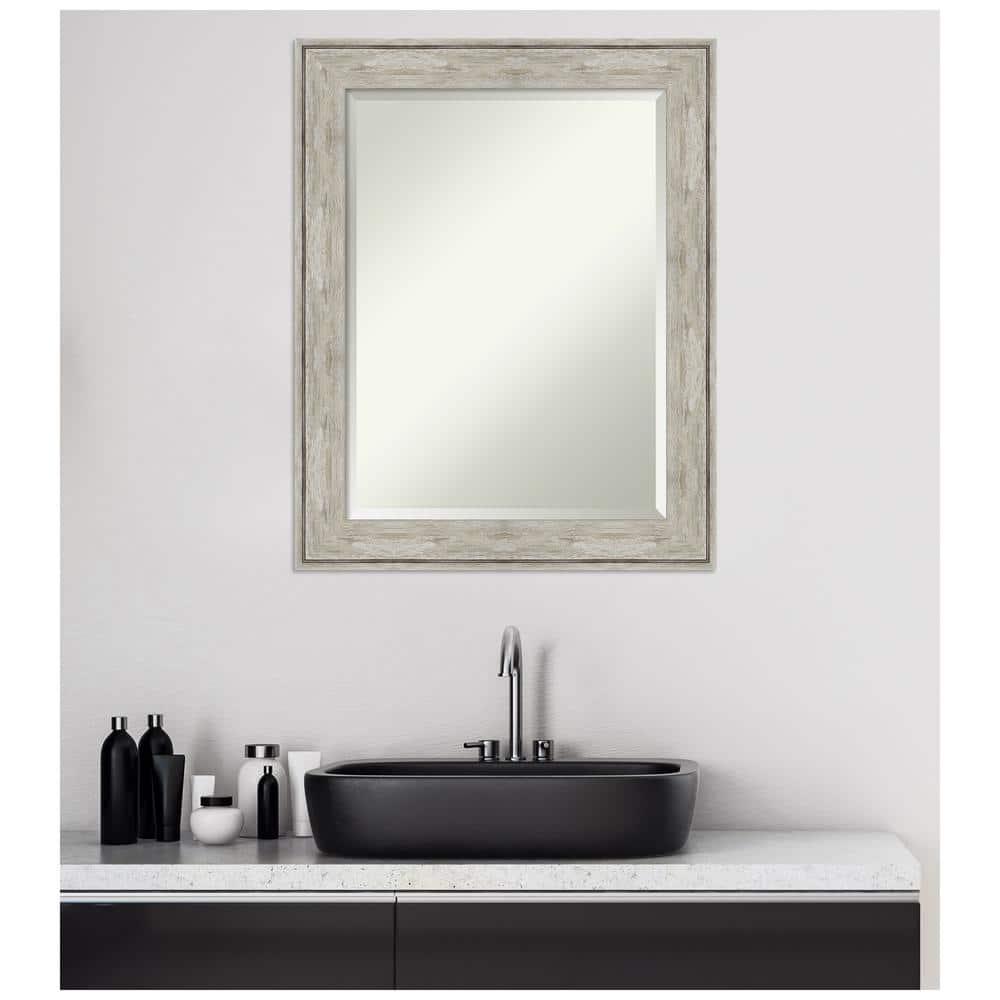 23" x 29" Crackled Framed Bathroom Vanity Wall Mirror Metallic - Amanti Art: Modern Rectangle, Beveled Glass, Wall Mount