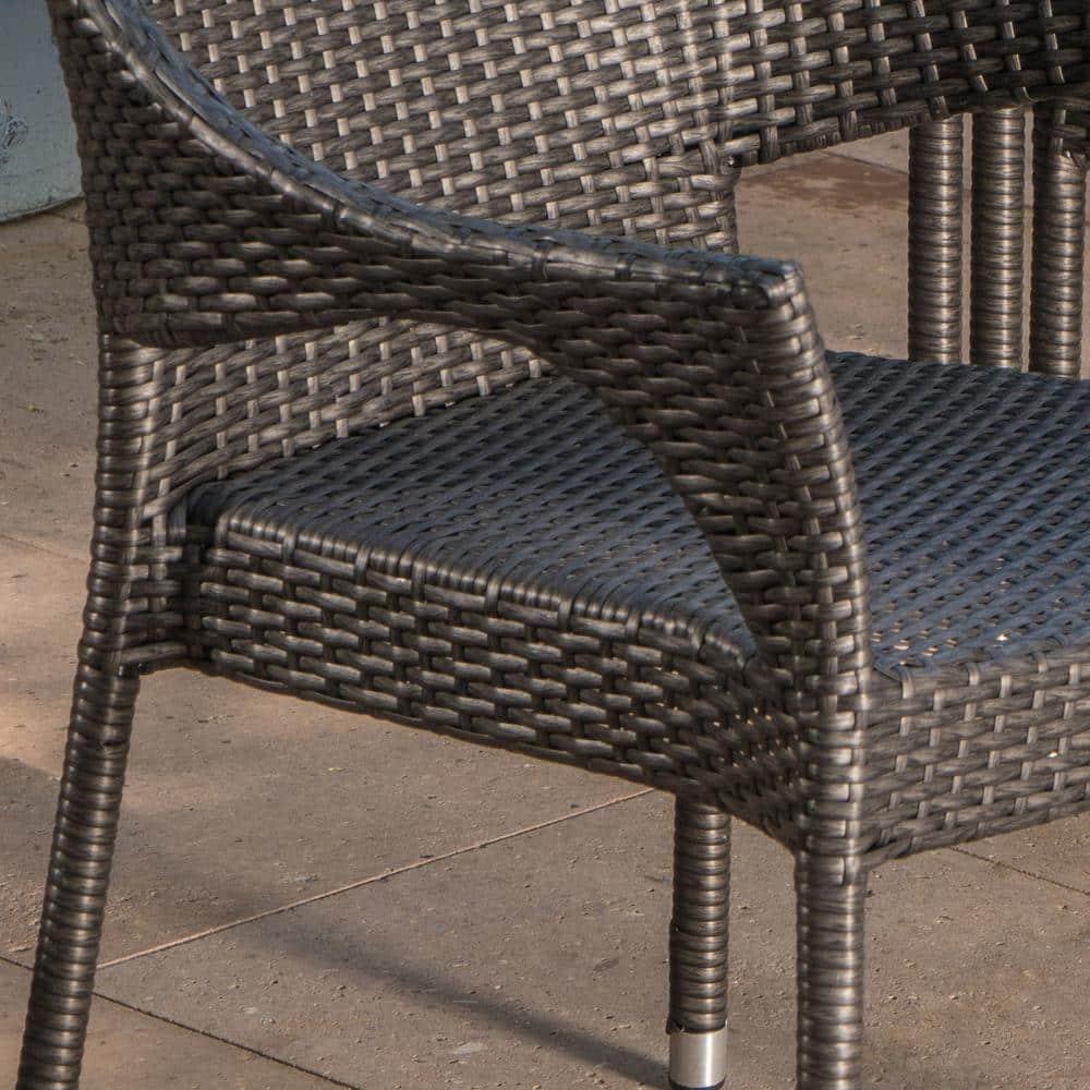 GDF Studio Nazir Outdoor Wicker Stacking Dining Chairs, Set of 4, Gray