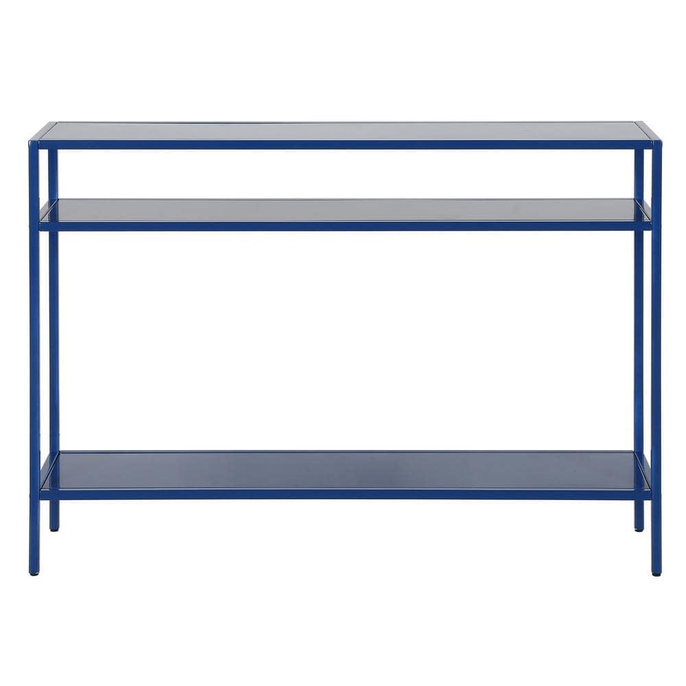 Evelyn&Zoe Ricardo 42" Wide Rectangular Console Table with Metal Shelves, Mykonos Blue