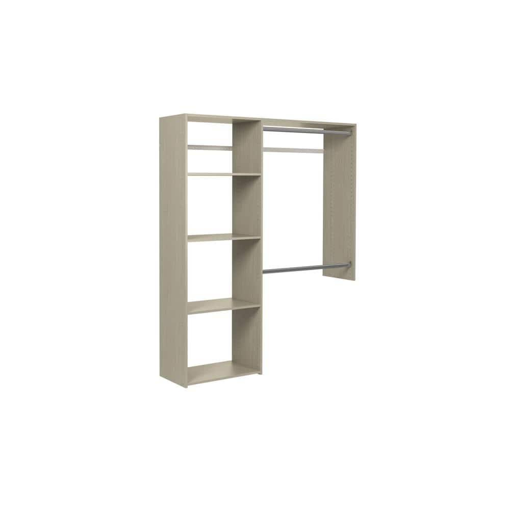 Weathered Grey Medium Wood Closet System with Satin Nickel Hardware