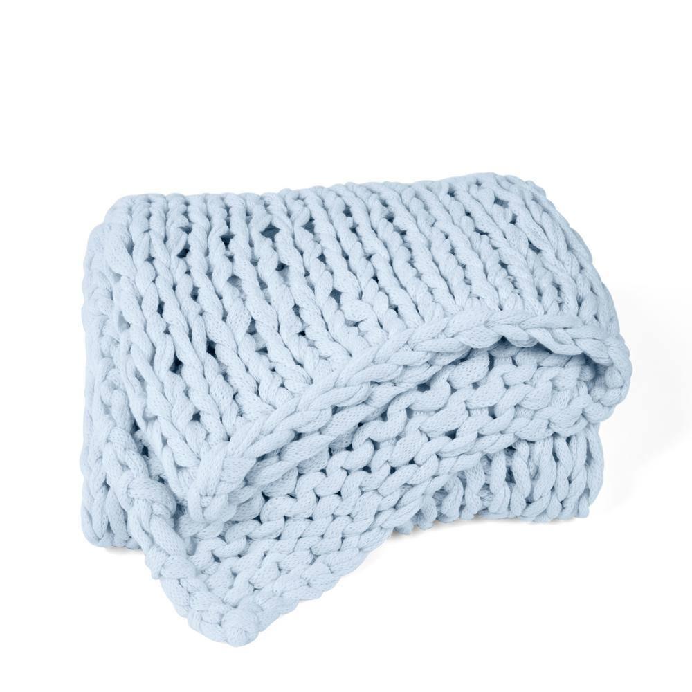 Light Blue Chunky Knit Throw Blanket, One Size, by Noble Linens