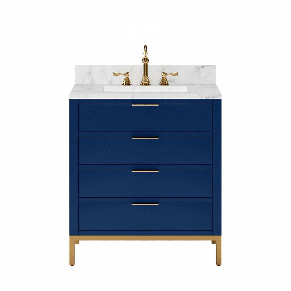 Bristol 30 in. W x 21.5 in. D Vanity in Monarch Blue with Marble Top in White with White Basin