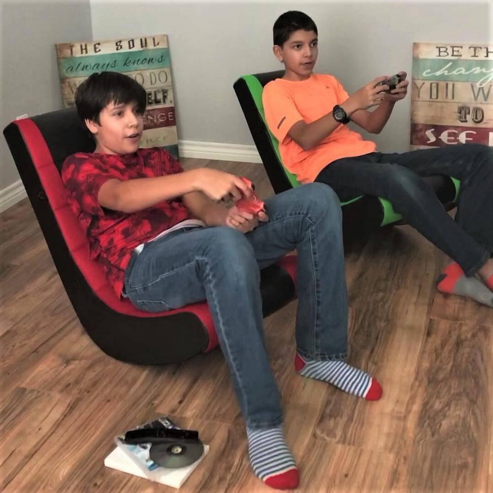 Video Rocker Gaming Chair Black/Red - The Crew Furniture: Ergonomic Floor Seat, Padded for Comfort, No Assembly Required