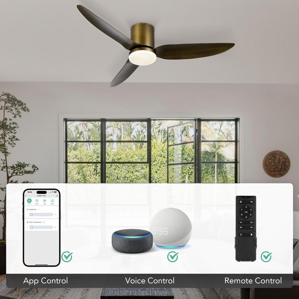 52" 3 Blade Smart Ceiling Fan with Dimmable Light Kit & Remote Bronze