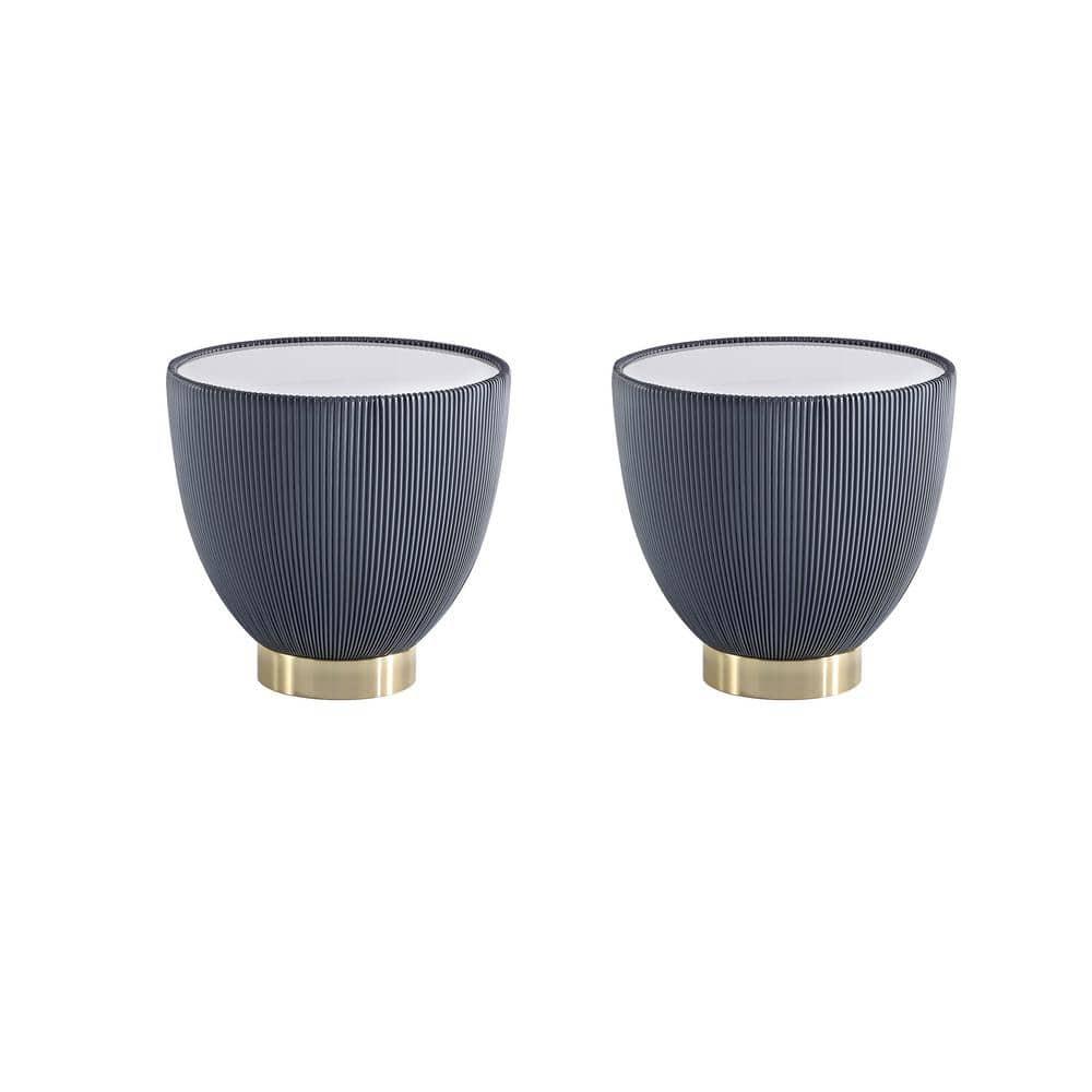 Manhattan Comfort Set of 2 Anderson Leatherette End Tables: Gold Metal Finish, No Assembly Required