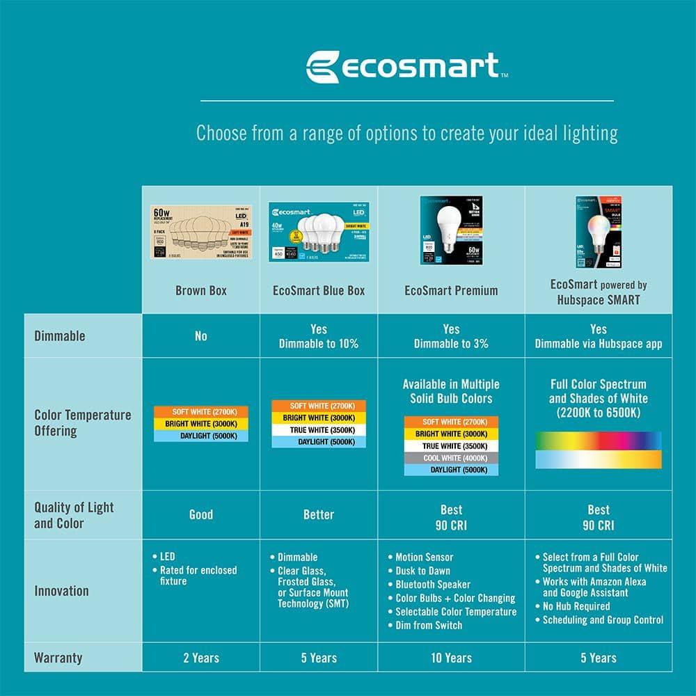 EcoSmart 100-Watt Equivalent A19 Non-Dimmable LED Light Bulb Daylight (4-Pack)
