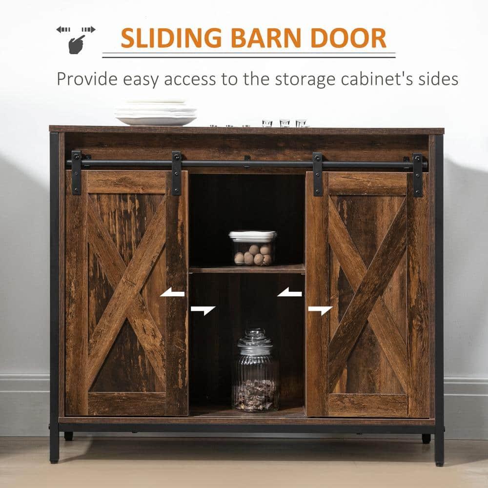 HOMCOM Industrial Sideboard, Buffet Cabinet with Sliding Barn Doors, Storage Cabinets and Adjustable Shelves for Living Room, Home Bar, Rustic Brown