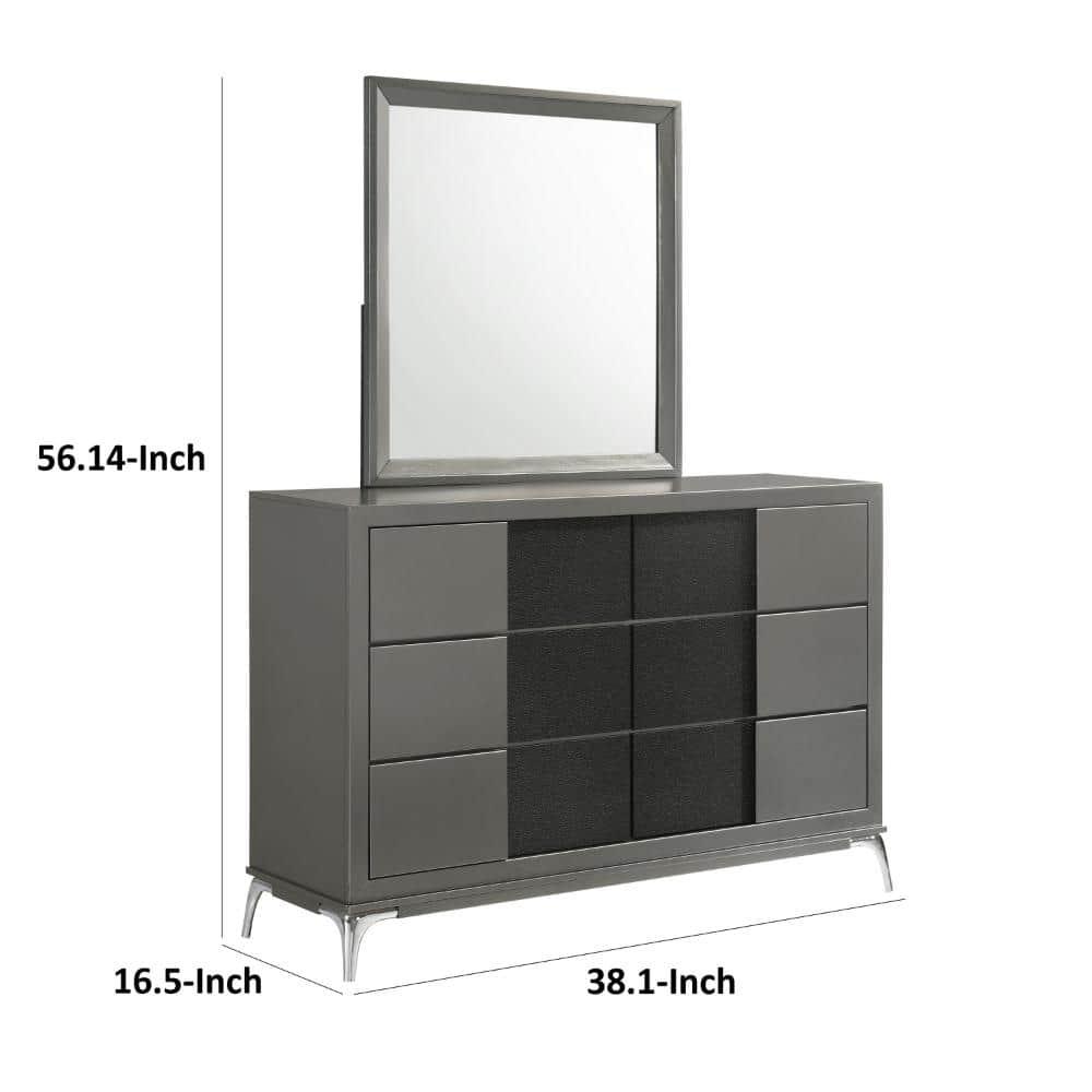 Benjara Rya 56 Inch Modern Wide Dresser with 6 Drawers, Gray Wood, Chrome