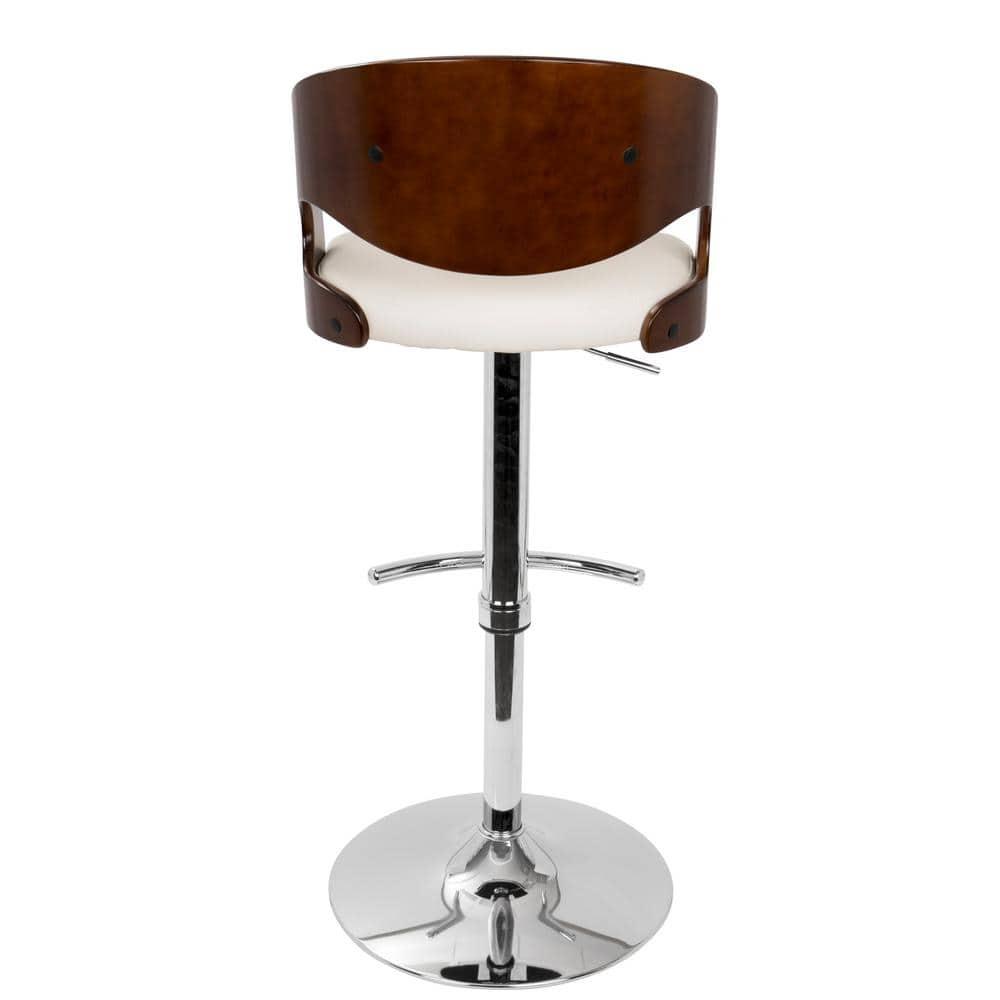 Pino Mid-Century Modern Adjustable Barstool with Swivel in Mahogany and White Faux Leather by LumiSource