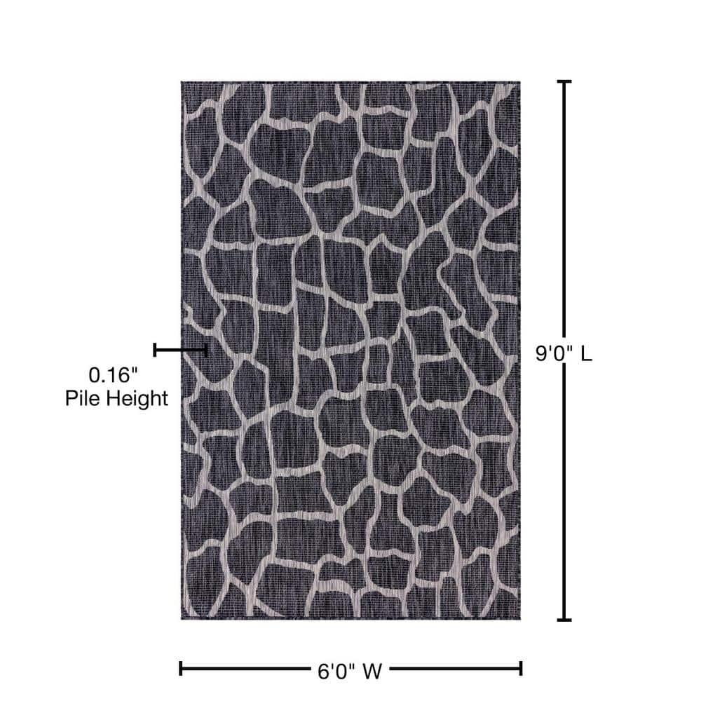 Unique Loom 6' 1 x 9' 0 Rectangle Indoor/Outdoor Safari Charcoal Gray Area Rug