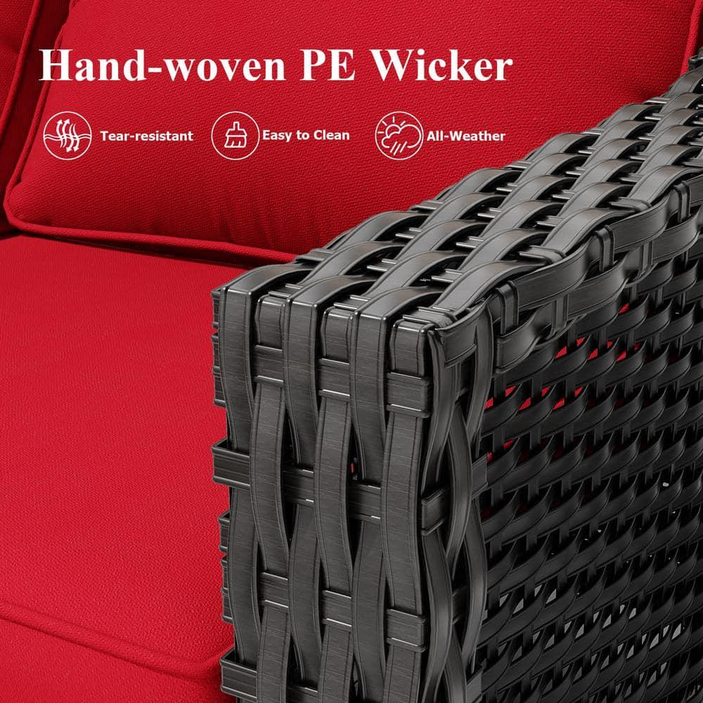 MeetLeisure 4 Pieces Outdoor Patio Furniture Set，Including 2 Swivel Rocking Chairs with 2 Ottomans,Red