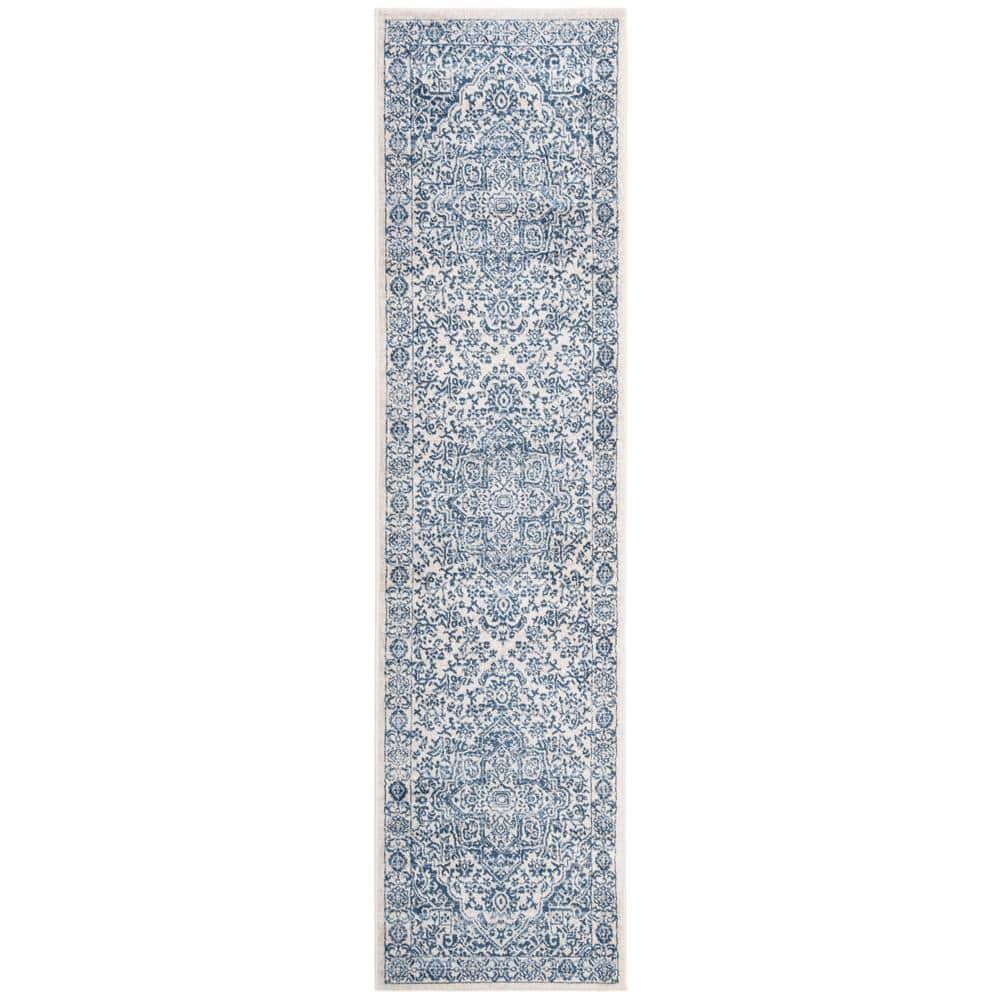 SAFAVIEH Brentwood Adams Oriental Runner Rug, Navy/Light Grey, 2' x 10'