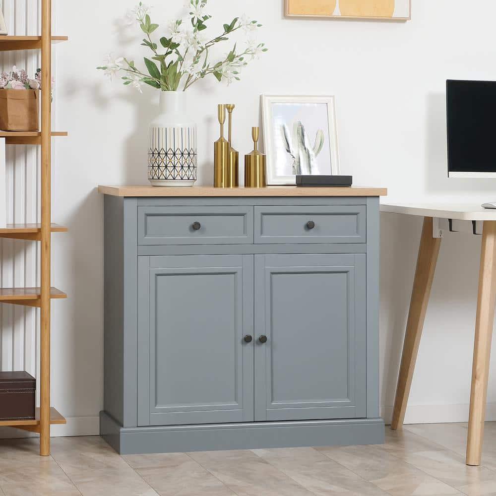 HOMCOM Sideboard Buffet Cabinet with Storage Drawers, 2 Door Kitchen Storage Cabinet with Adjustable Shelves, Coffee Bar for Living Room, Dark Gray