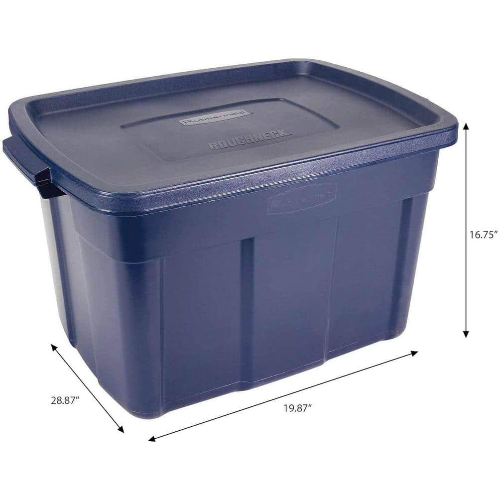 Rubbermaid Roughneck 25 Gallon Rugged Stackable Storage Container with Tight Lid for Indoor or Outdoor Home Organization, Dark Indigo Metallic, 4 Pack
