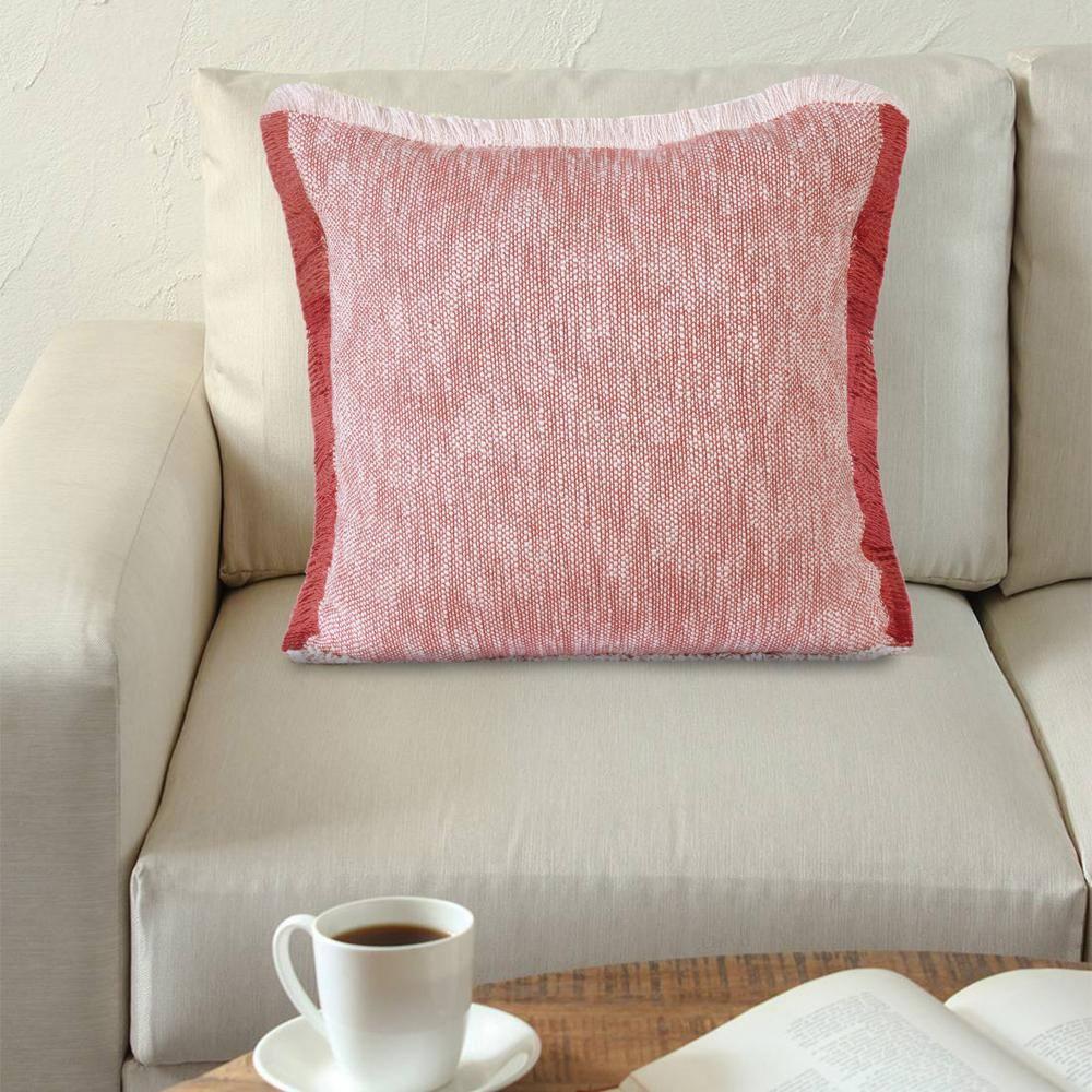 Woven Paths Bennett 20" x 20" Fringed Auburn Red Cotton Adult Decorative Throw Pillow