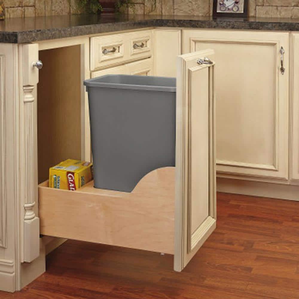 Rev-A-Shelf Pullout Trash Can for Kitchen Cabinet 50 Quart 12.5 Gallon Bottom Mount Rear Storage, Undermount Soft-Close Slides, Silver, 4WCSC-1550DM-1